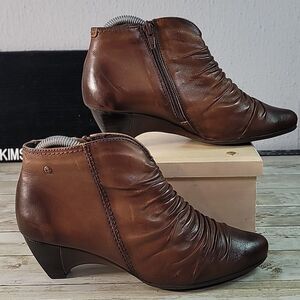 Pikolinos Ginebra‎ Dark Tan Slouchy Side Zip Boots Small Wedge Heel 37 6½ - 7